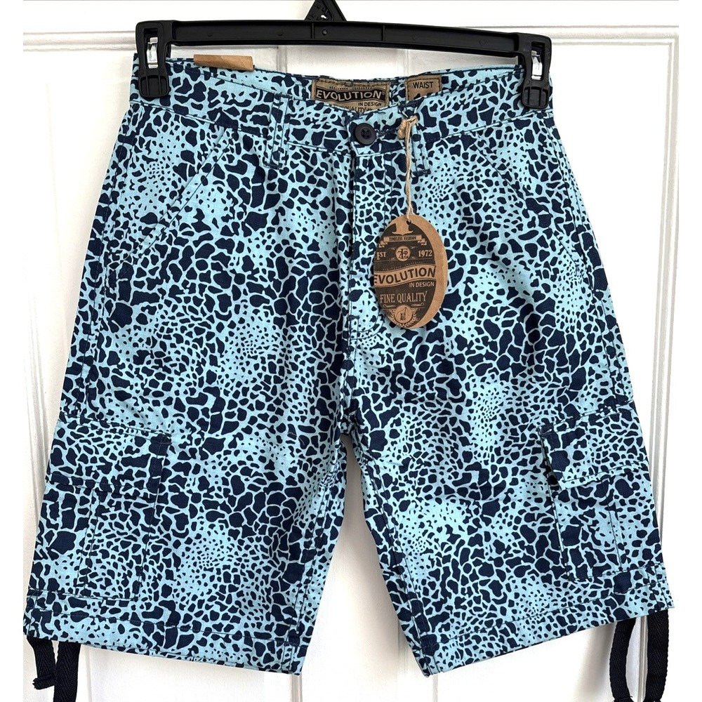 Evolution In Design Boys Blue Cheetah Animal Print Cargo Shorts Size 14 NWT
